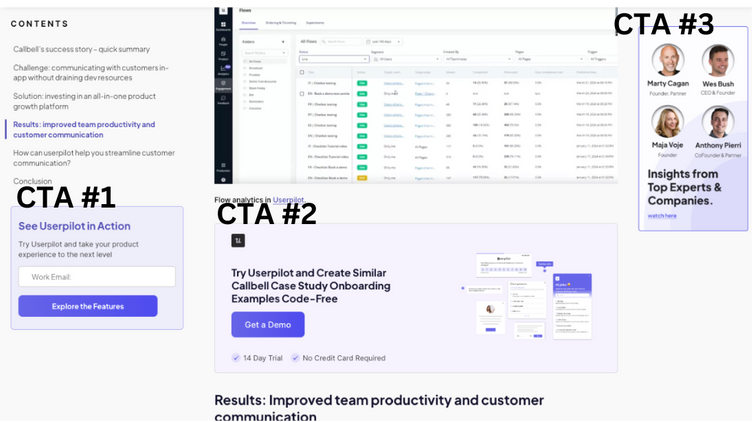 Examples of CTAs used in case studies by top SaaS companies